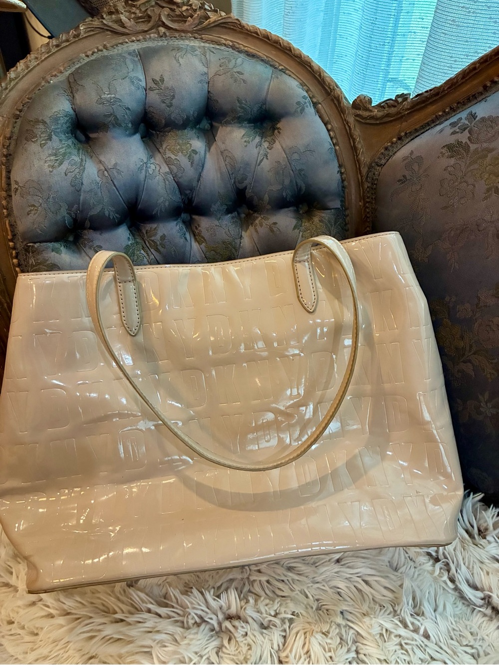 Donna Karan Cream Patent Leather Tote